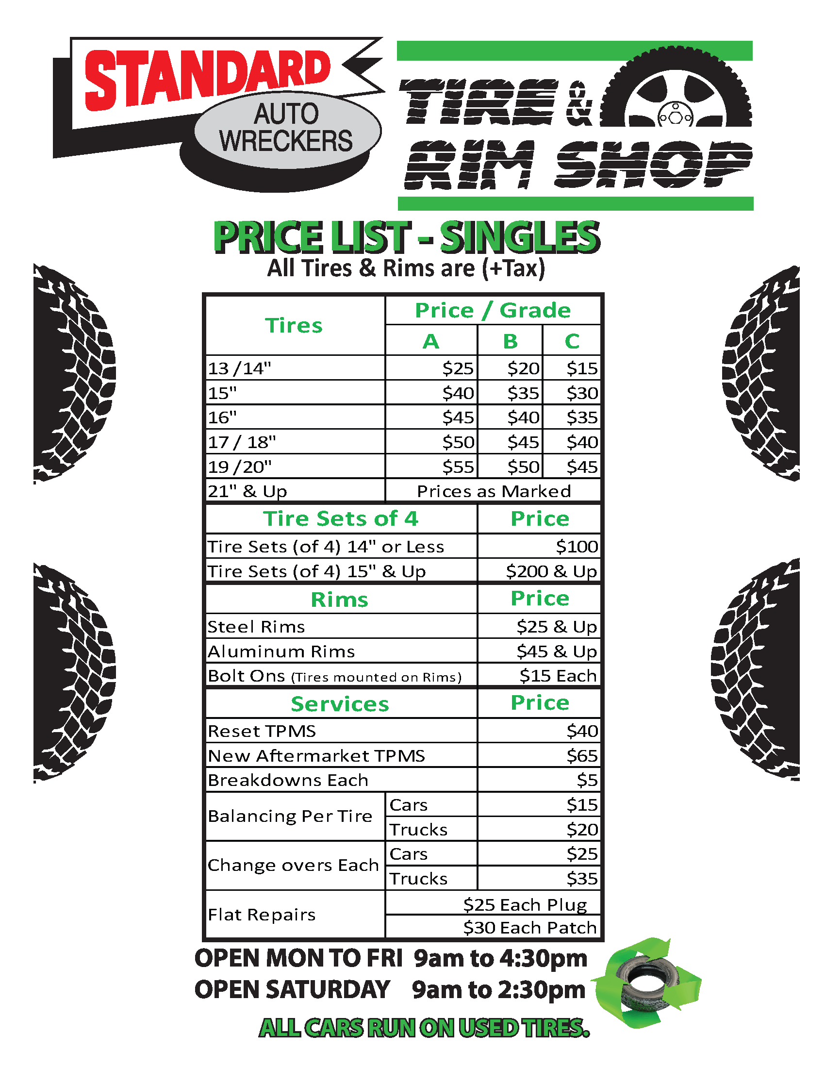 Tire Shop Price List
