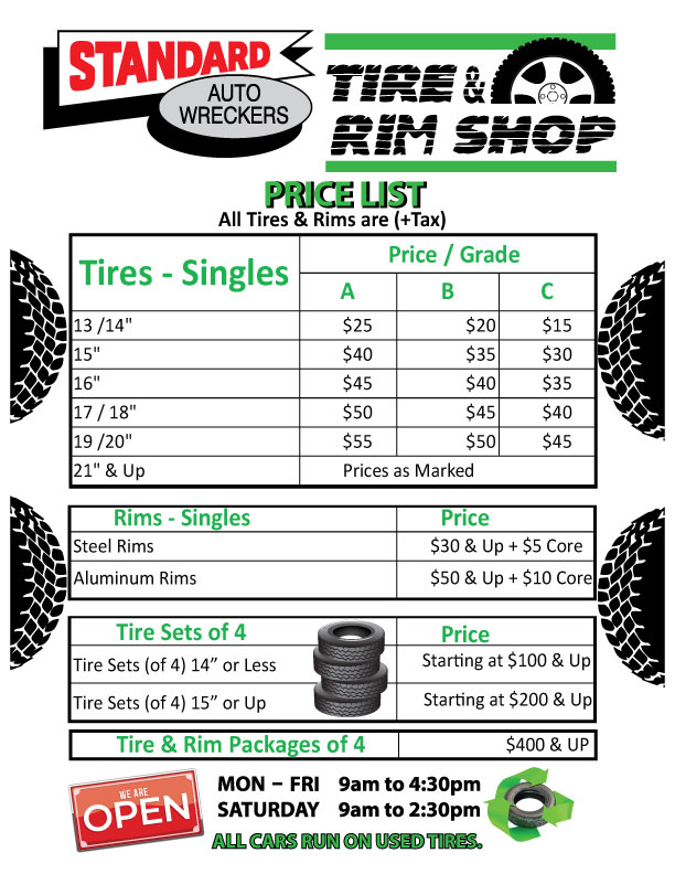 Tire Shop Price List